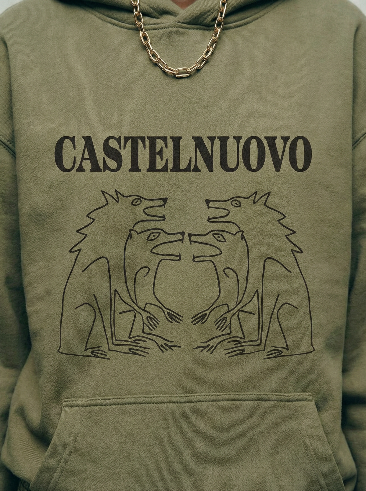 Bestia Hoodie in sand, print detail