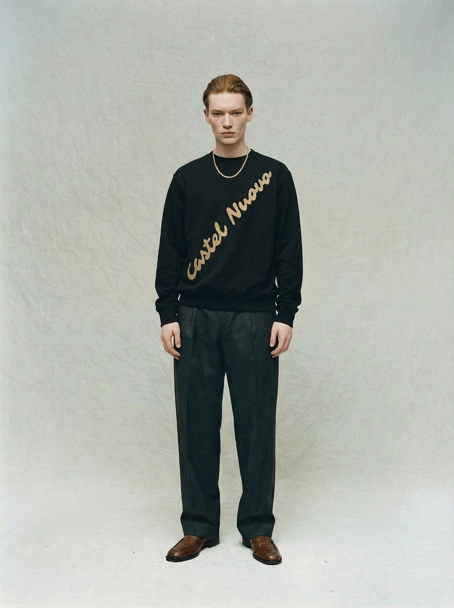 Diagonal Script Crewneck