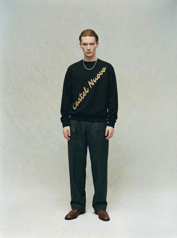 Diagonal Script Crewneck