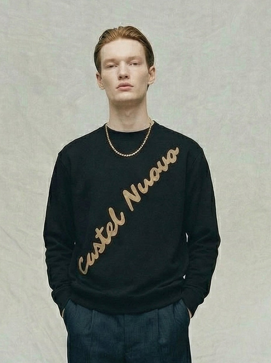Diagonal Script Crewneck