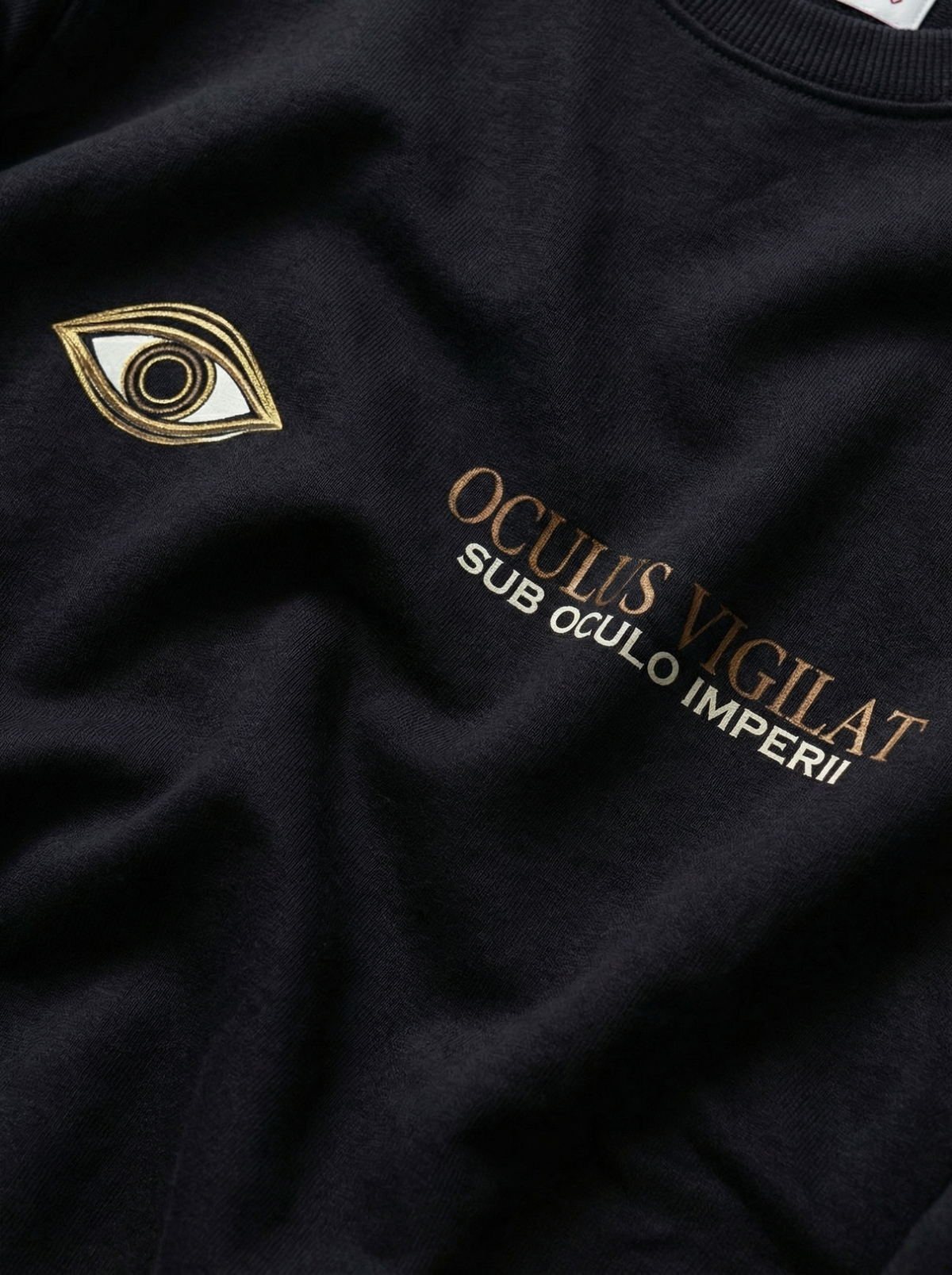 Oculus Crewneck in black, print detail