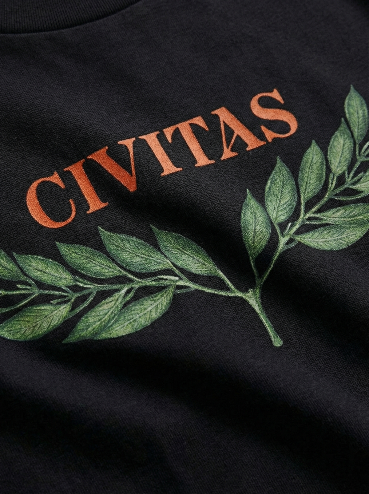 Civitas Crewneck in black, print detail