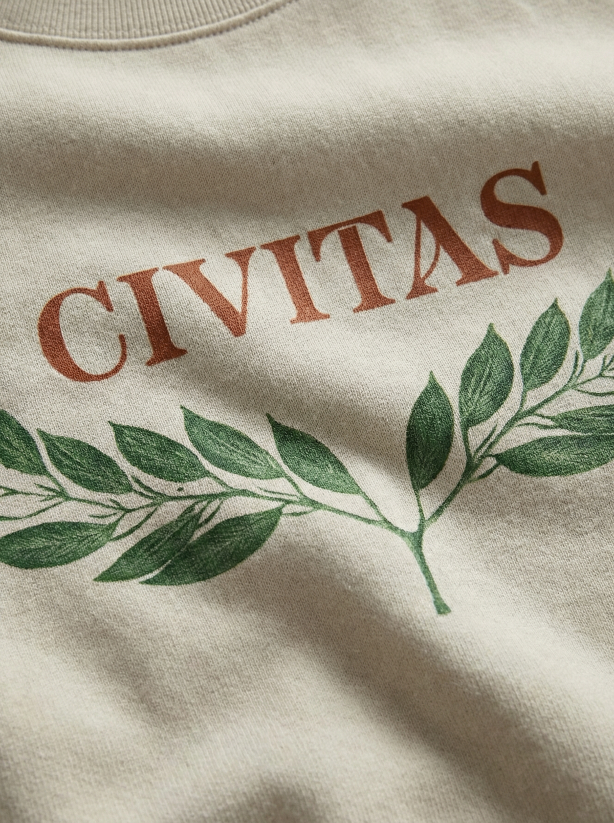 Civitas Crewneck in bone, print detail