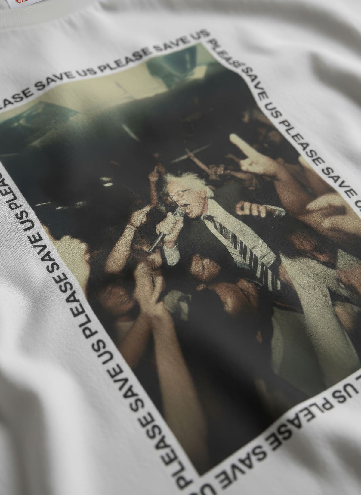 Save Us Tee in white, print detail