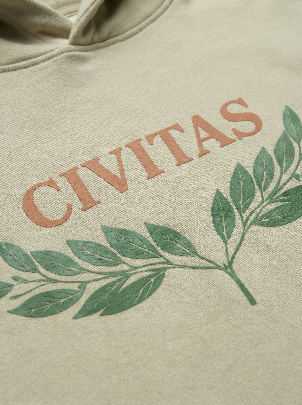 Civitas Hoodie in ivory, print detail