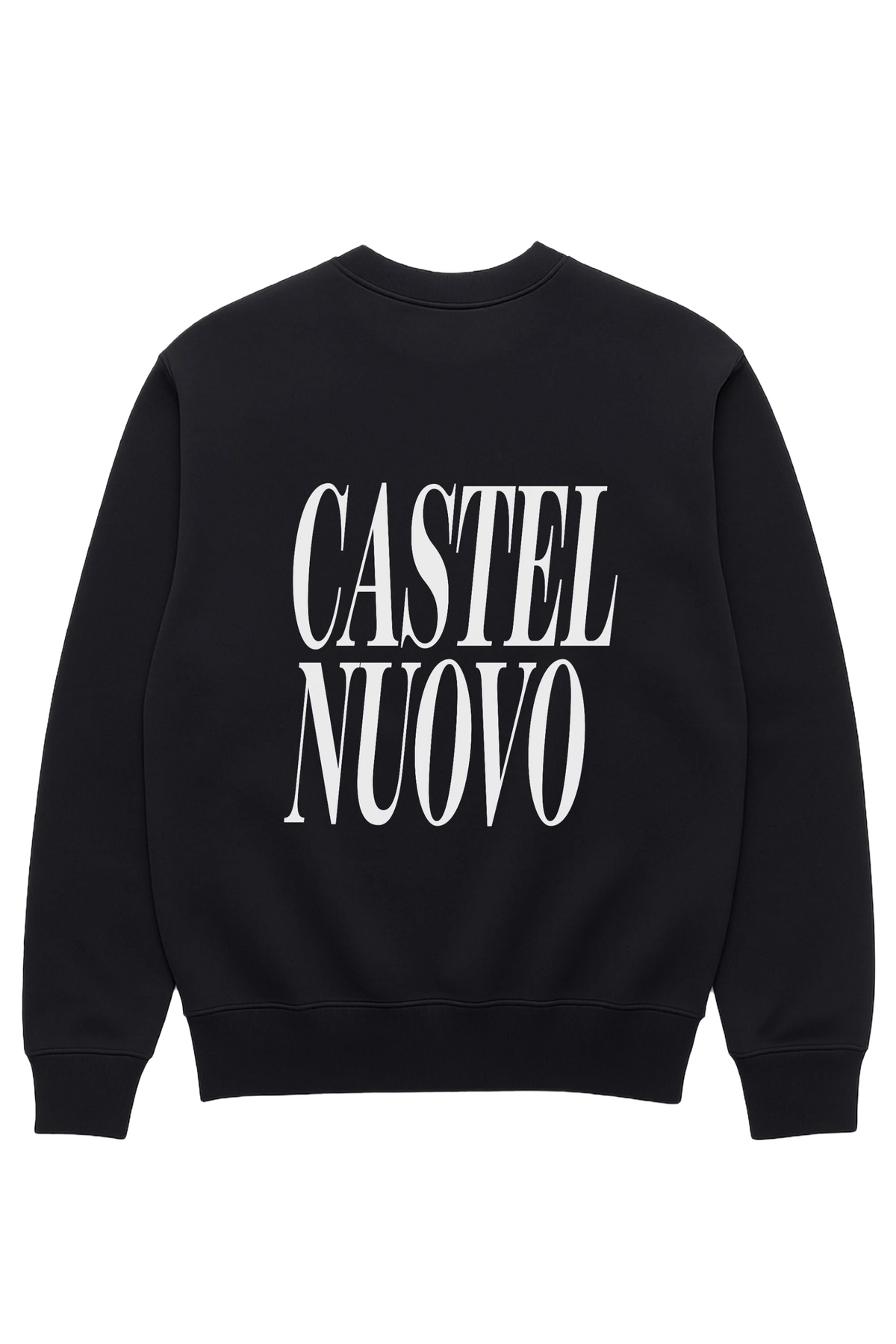 Badge Logo Crewneck in black, women's cut, flat lay