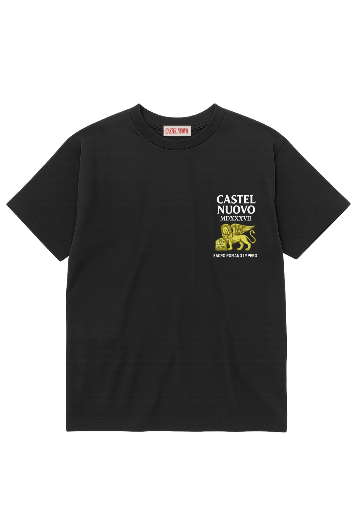 Battle Tee in black, men's cut, flat lay