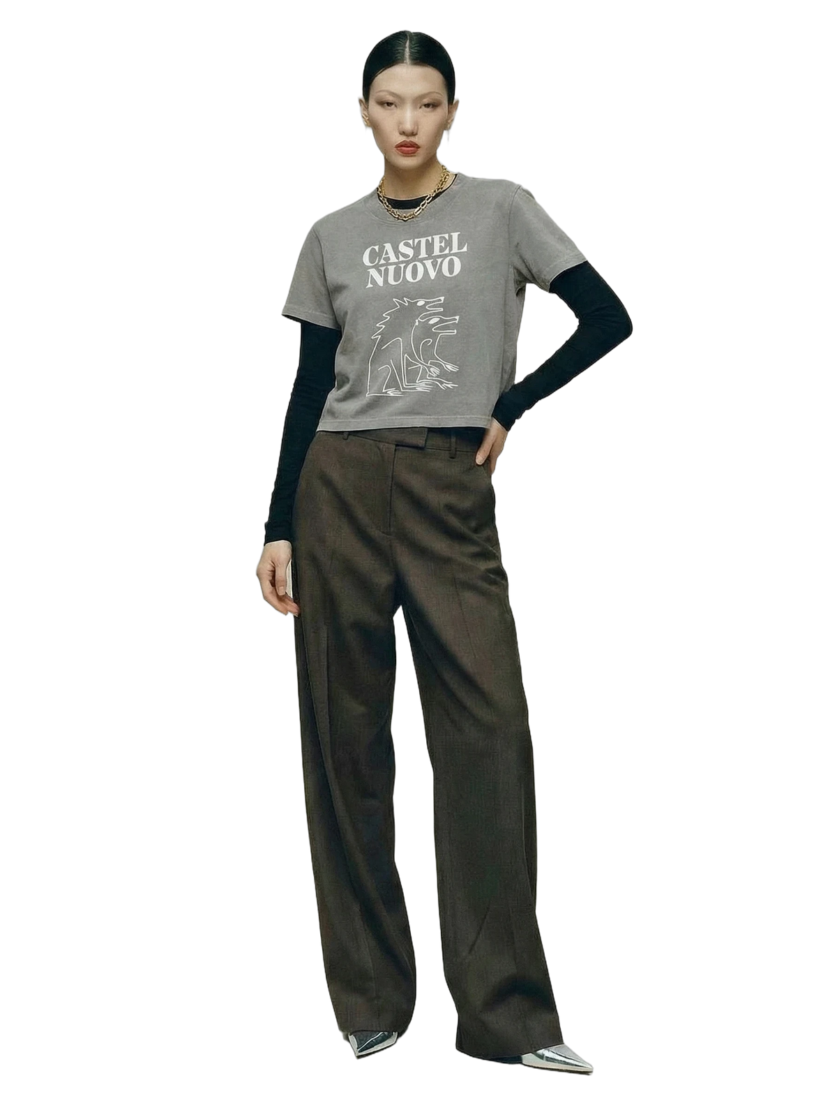 Bestia Crop Tee in grey stone, women's cut