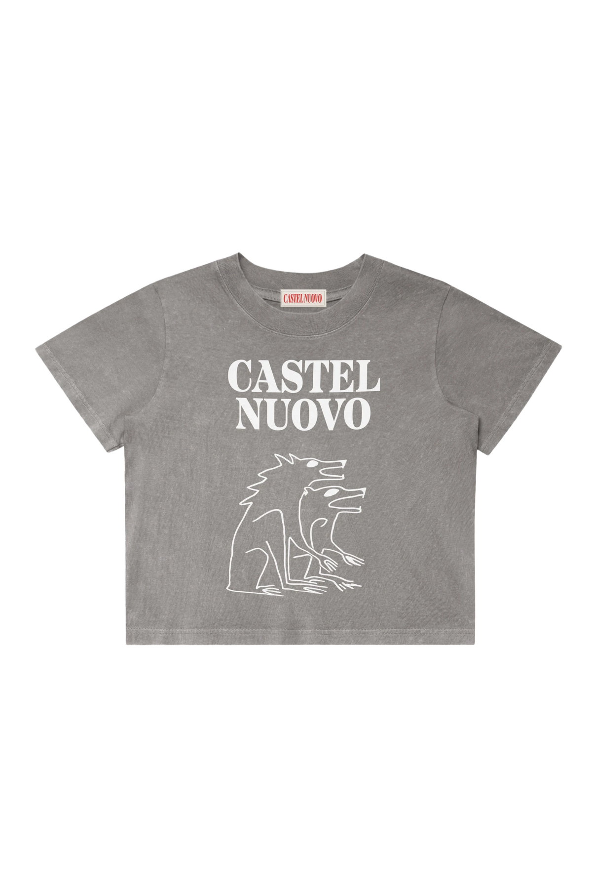 Bestia Crop Tee in grey stone, women's cut, flat lay