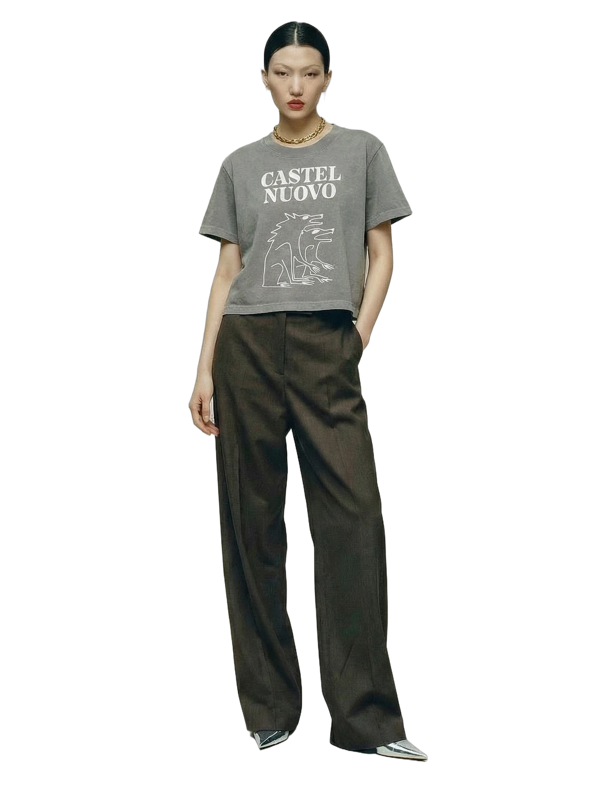 Bestia Crop Tee in grey stone, women's cut
