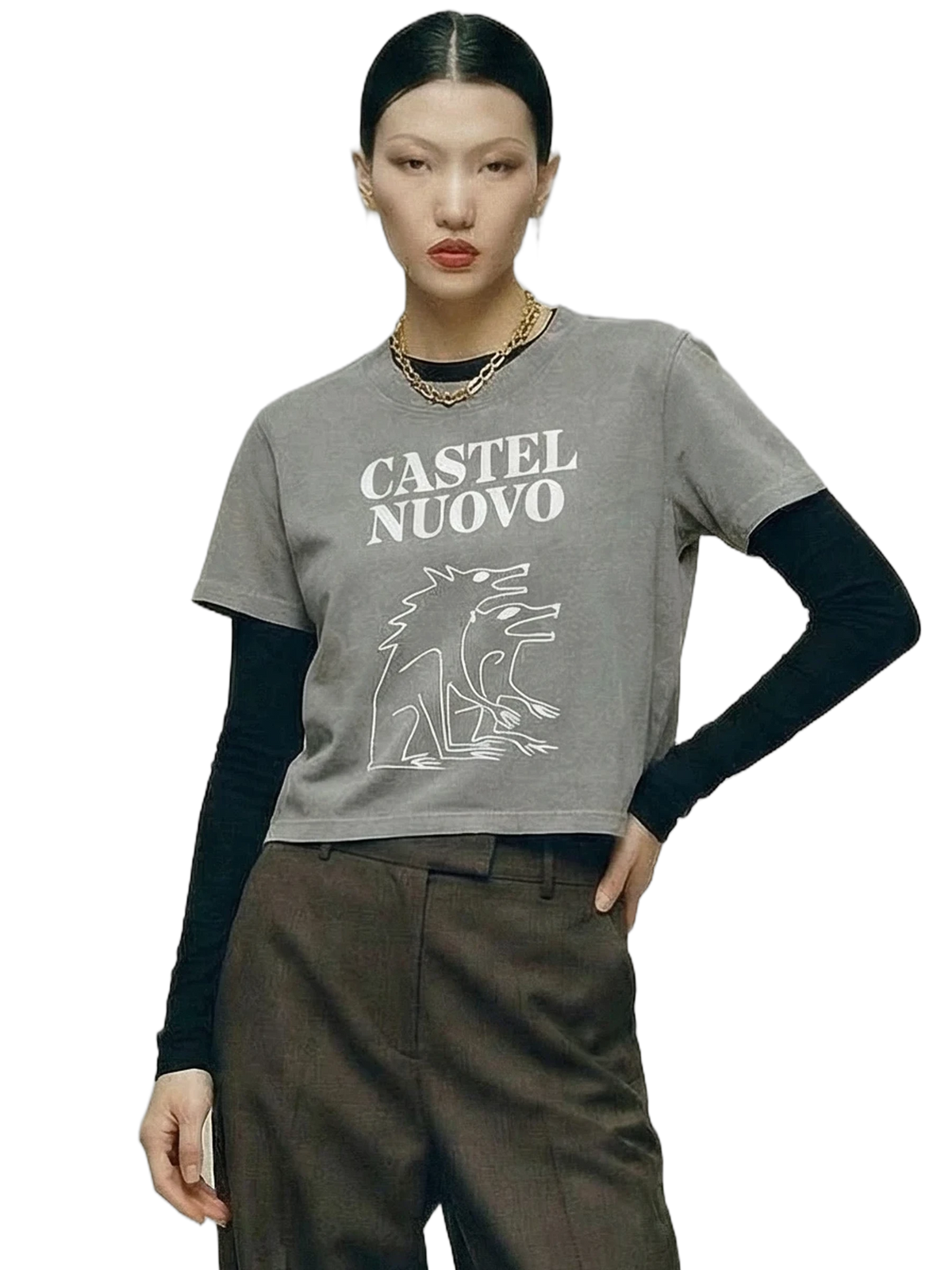 Bestia Crop Tee in grey stone, women's cut