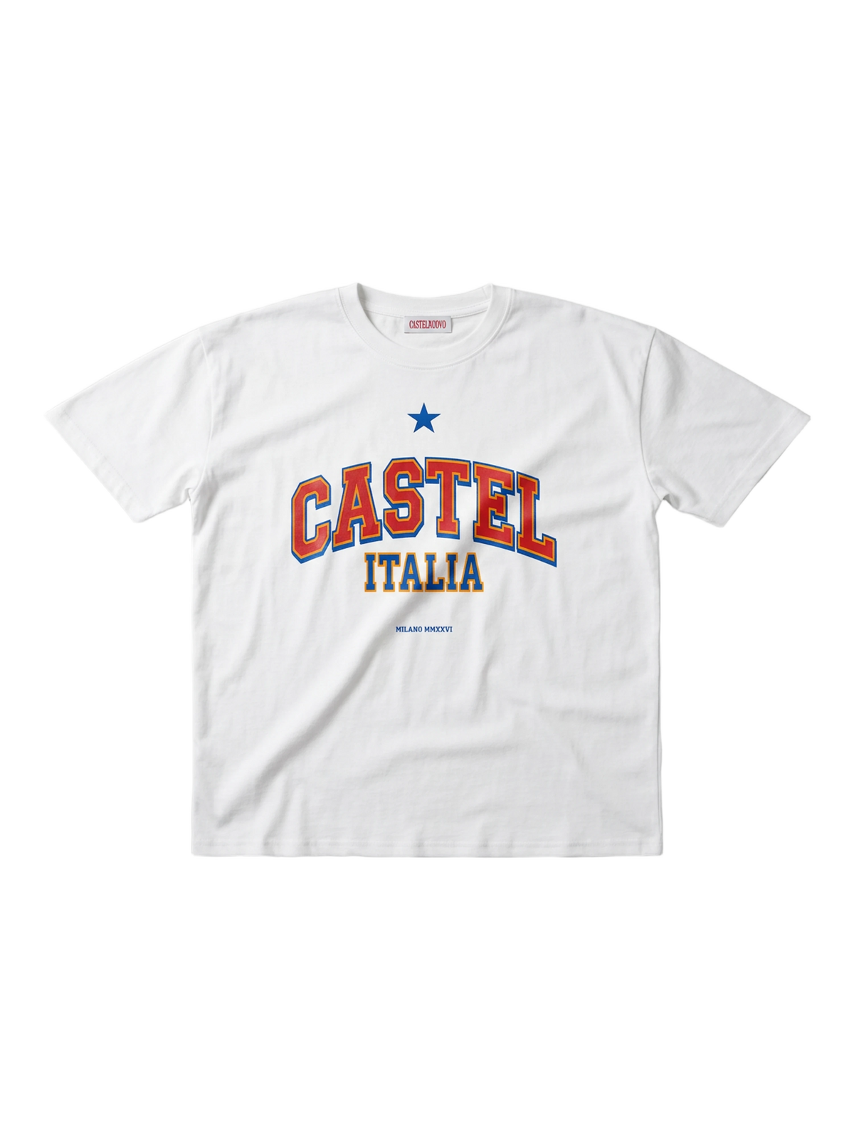 Castel Italia Tee in white, women's cut, flat lay