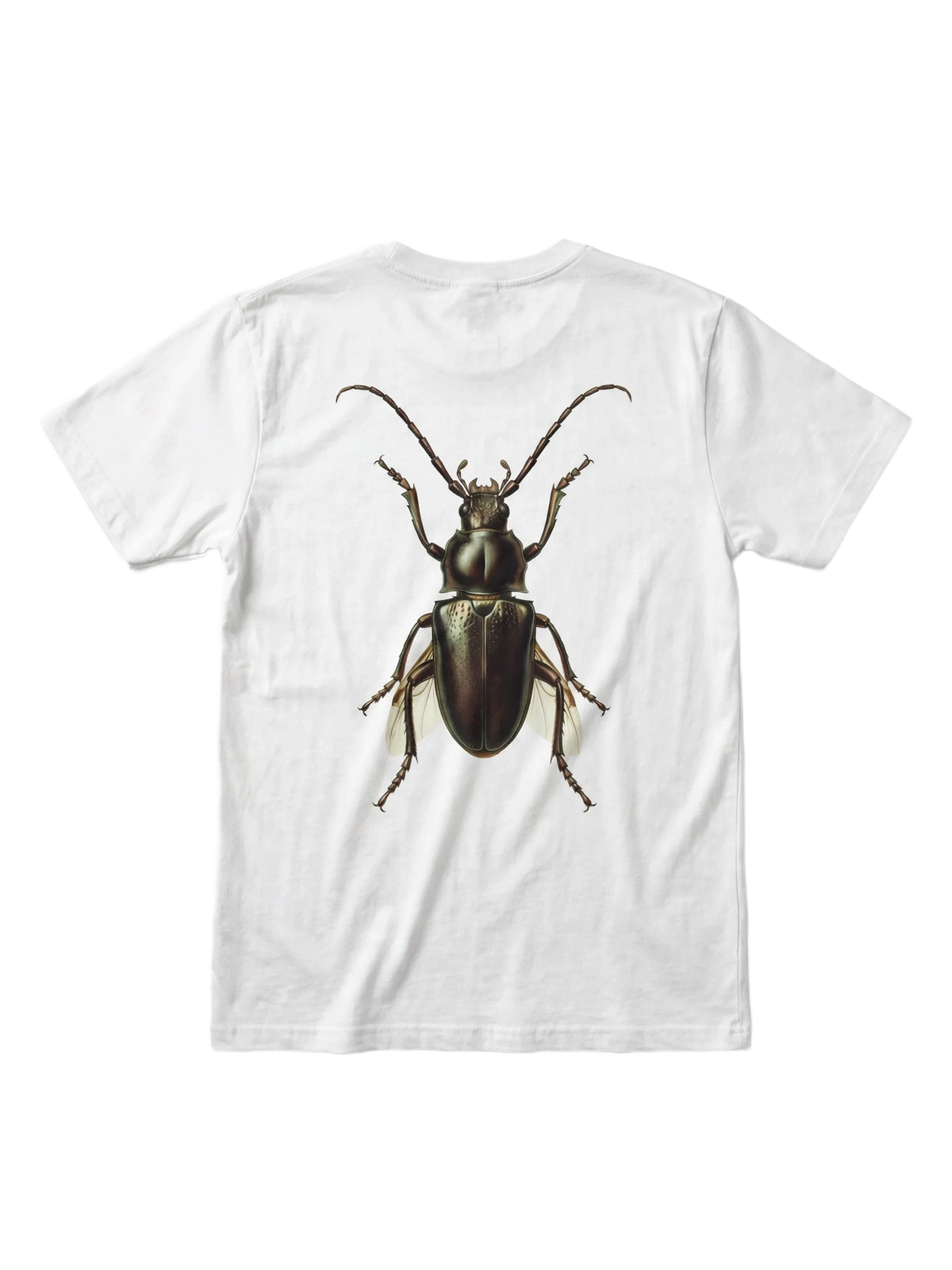 Cerambyx Tee in white, women's cut, flat lay