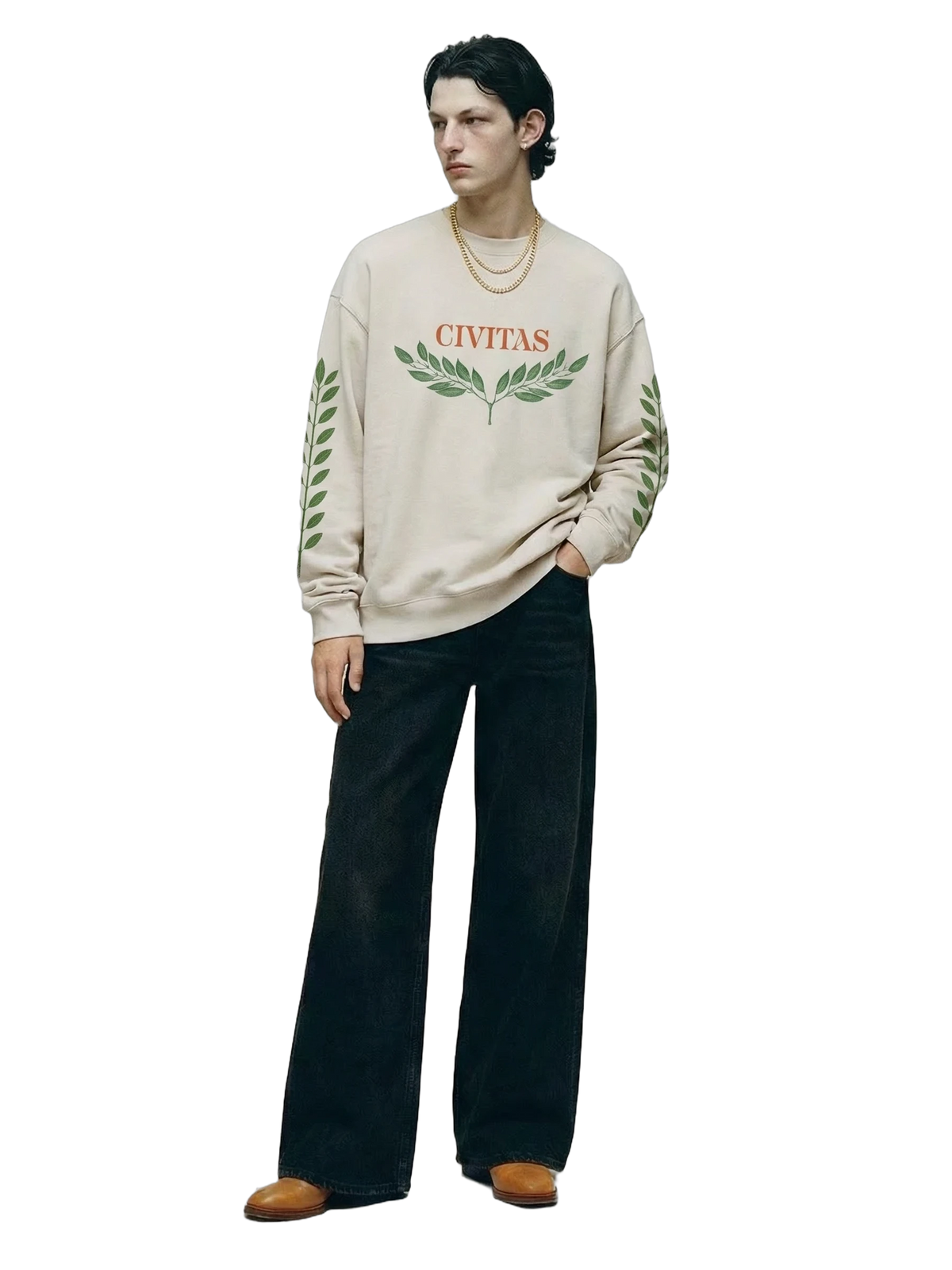 Civitas Crewneck in bone, men's cut