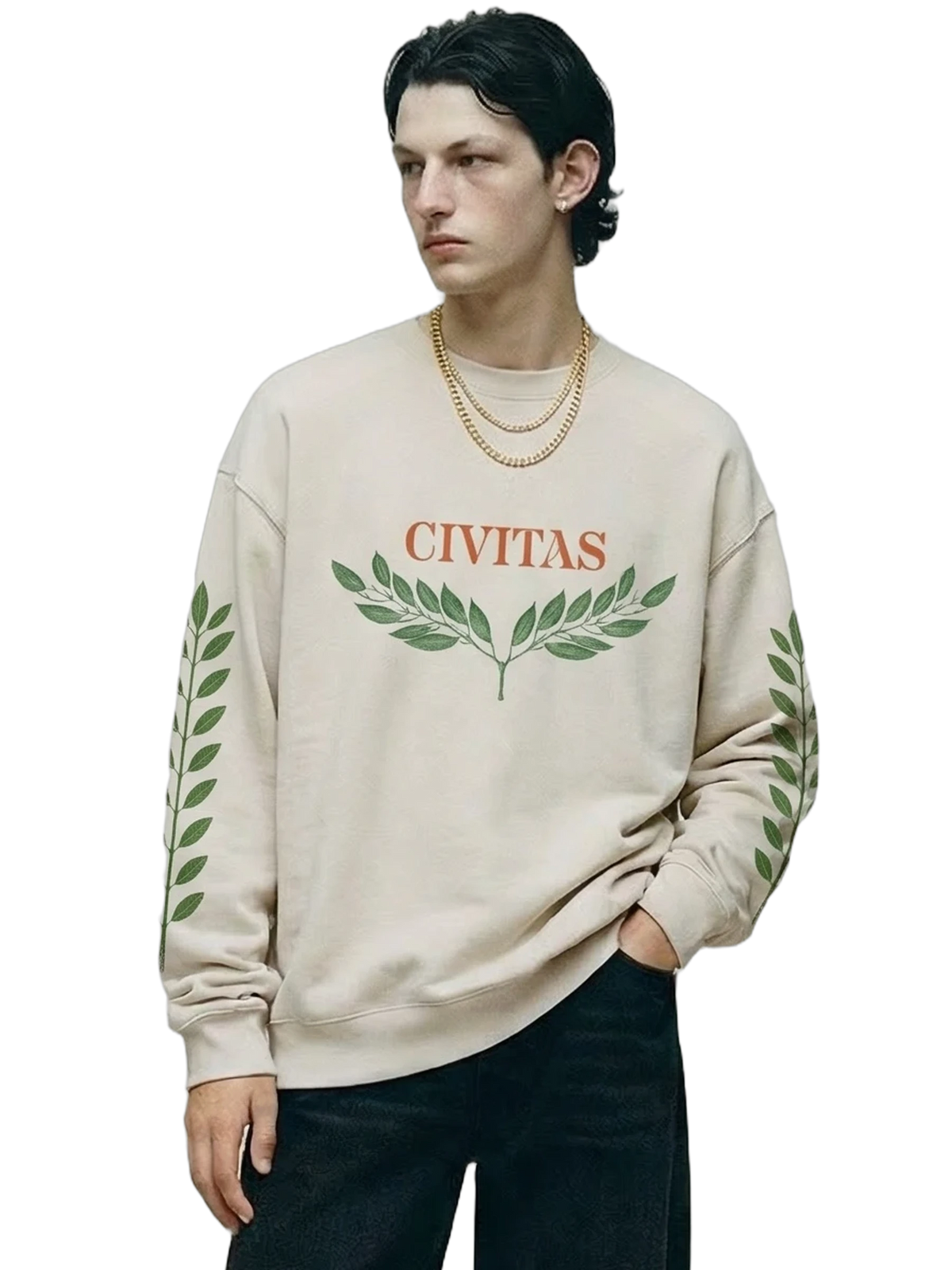 Civitas Crewneck in bone, men's cut