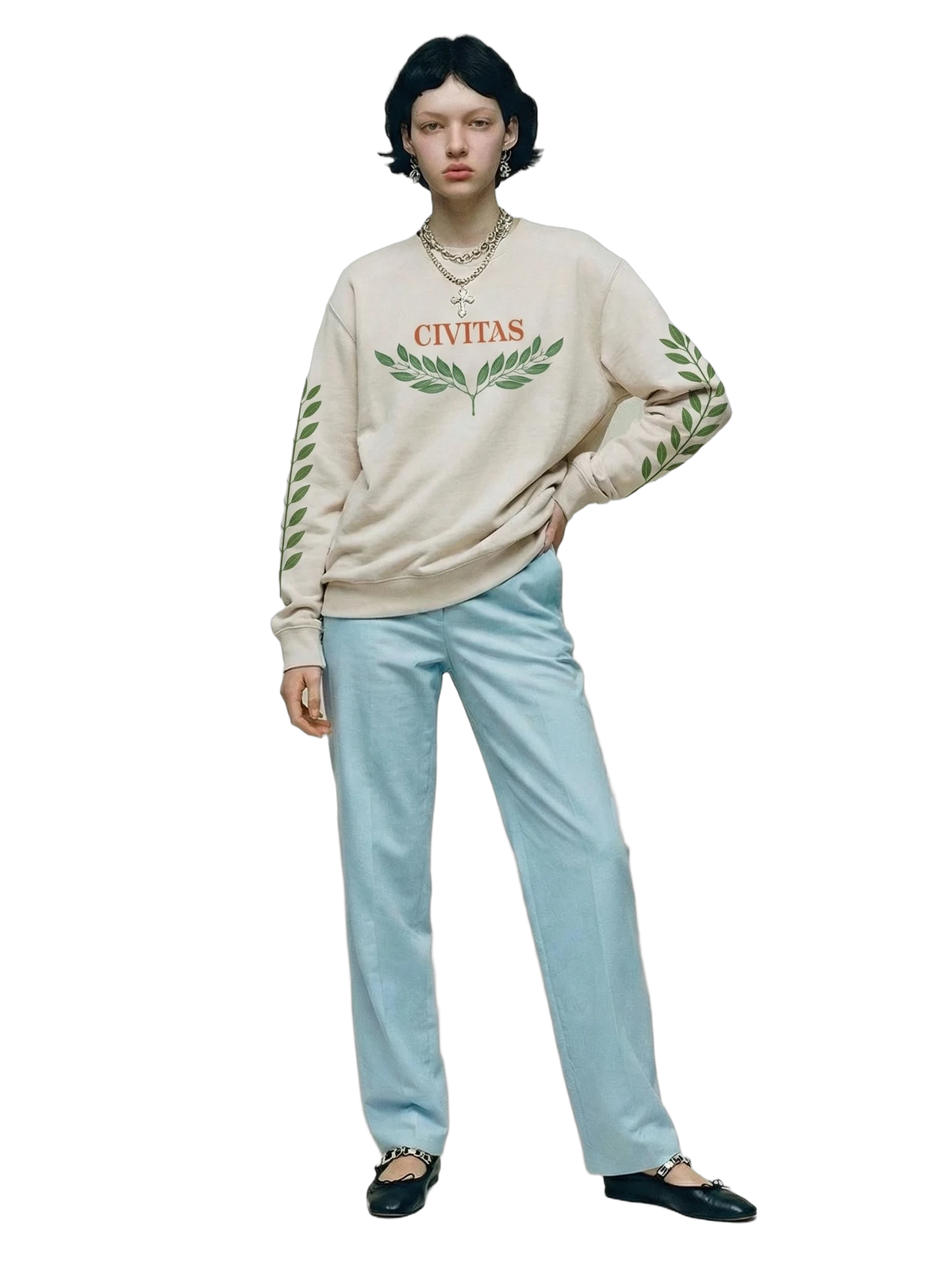 Civitas Crewneck in bone, women's cut