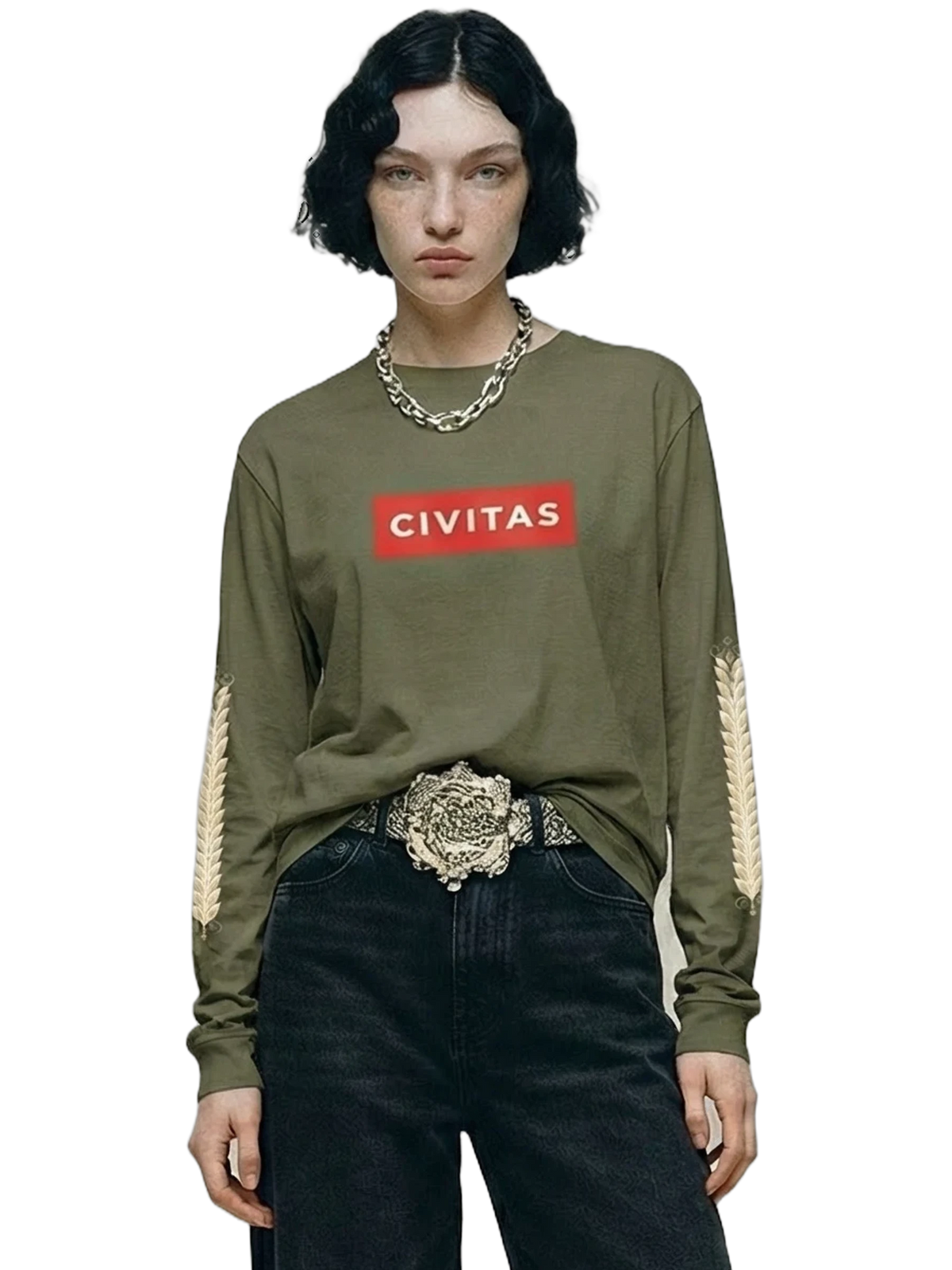 Civitas Longsleeve in military green, women's cut