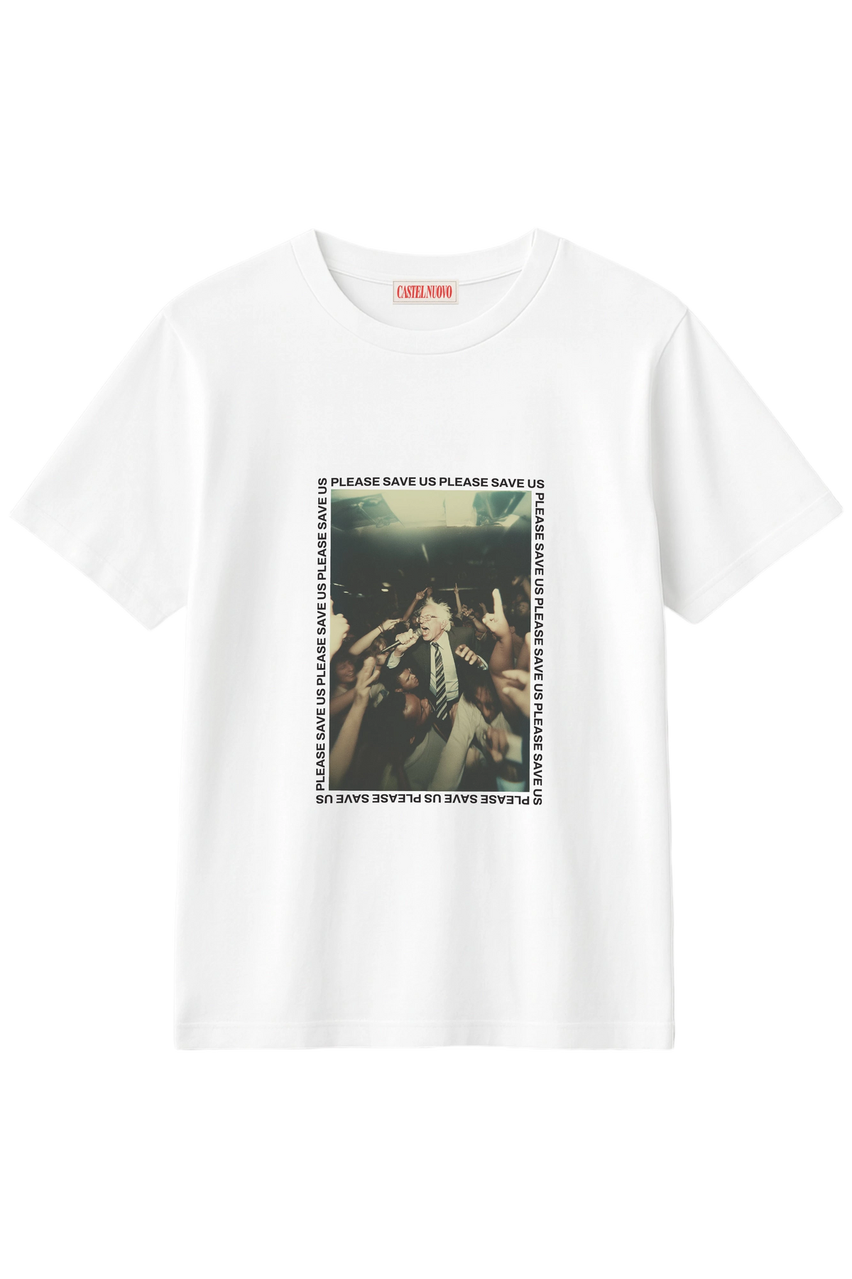 Save Us Tee in white, men's cut, flat lay