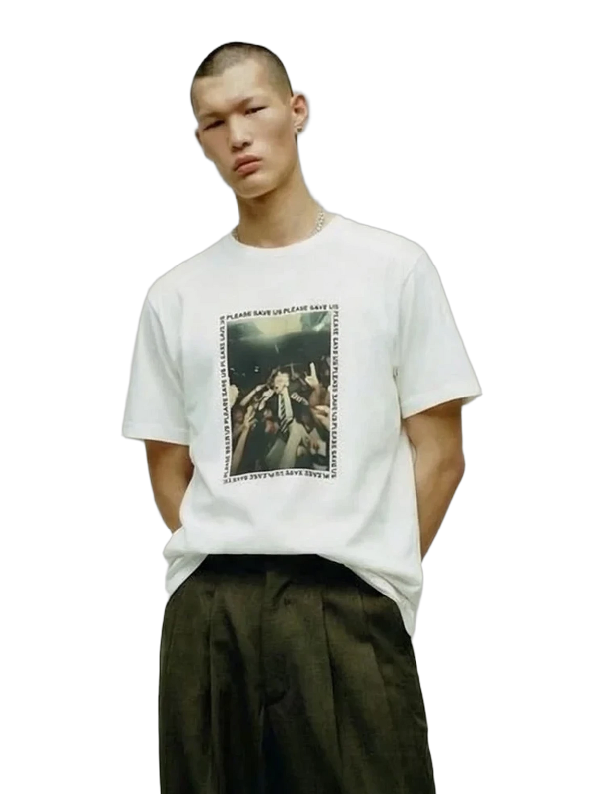 Save Us Tee in white, men's cut