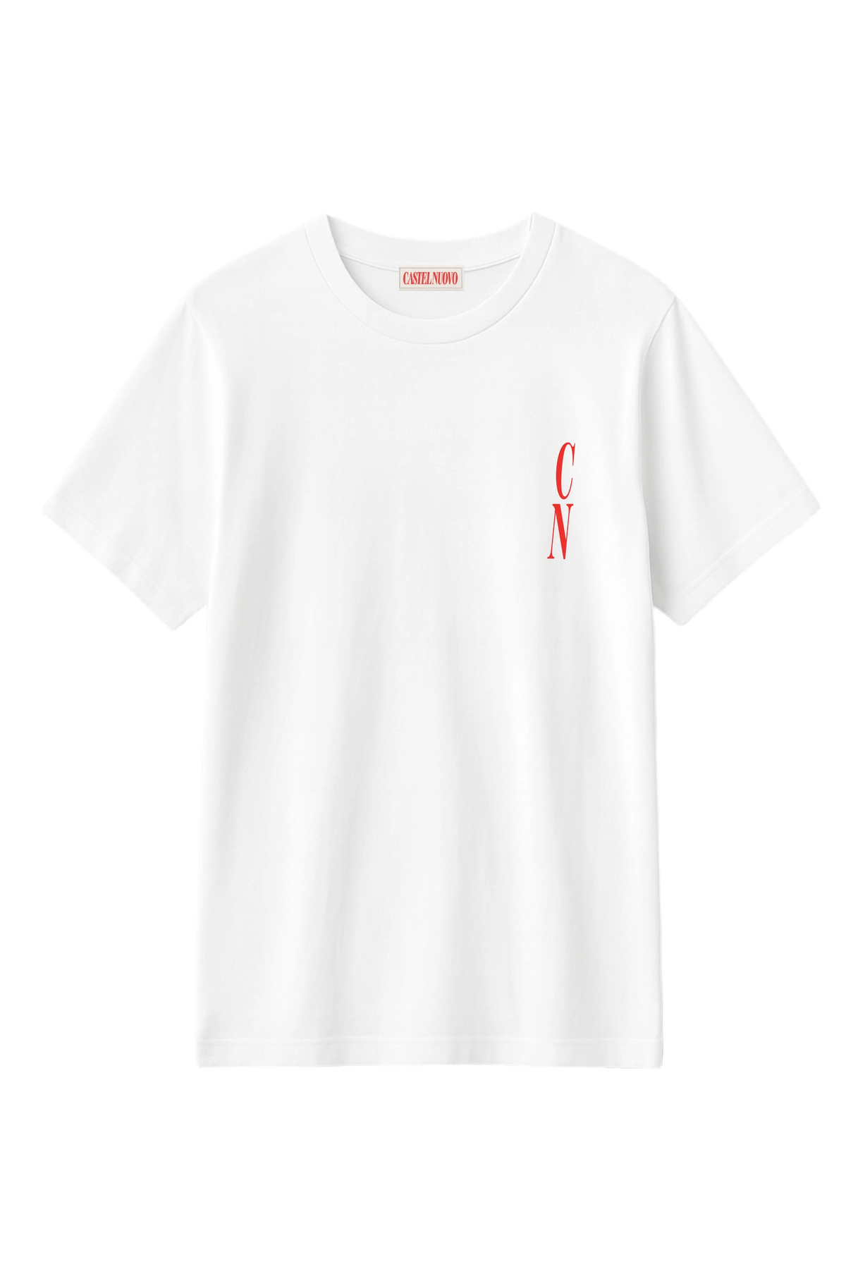 CN Tee in white, women's cut, flat lay