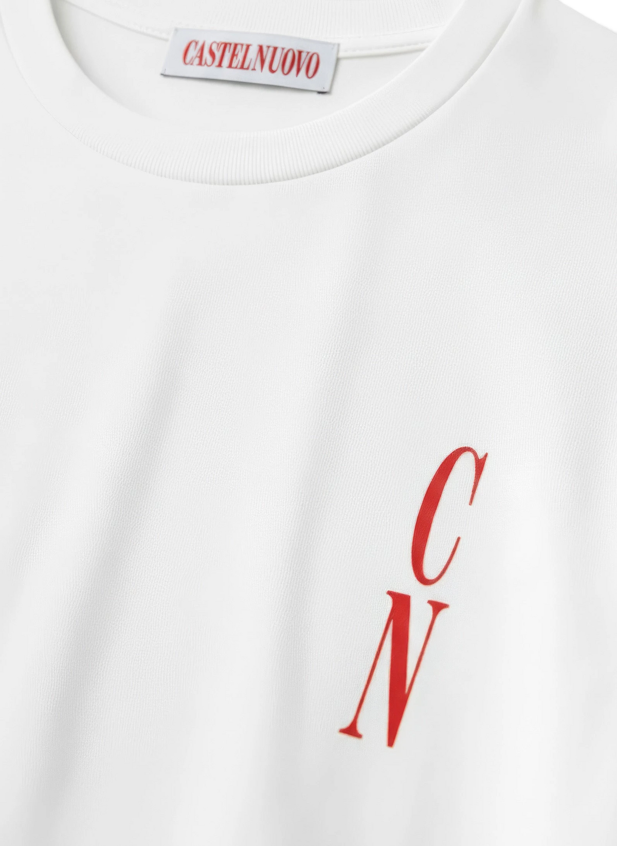 CN Tee in white, women's cut, flat lay