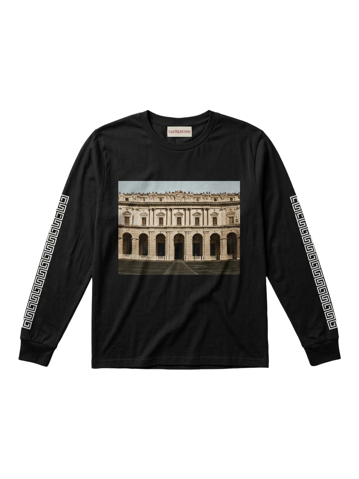 Colosseo Black Long Sleeve, women's cut, flat lay