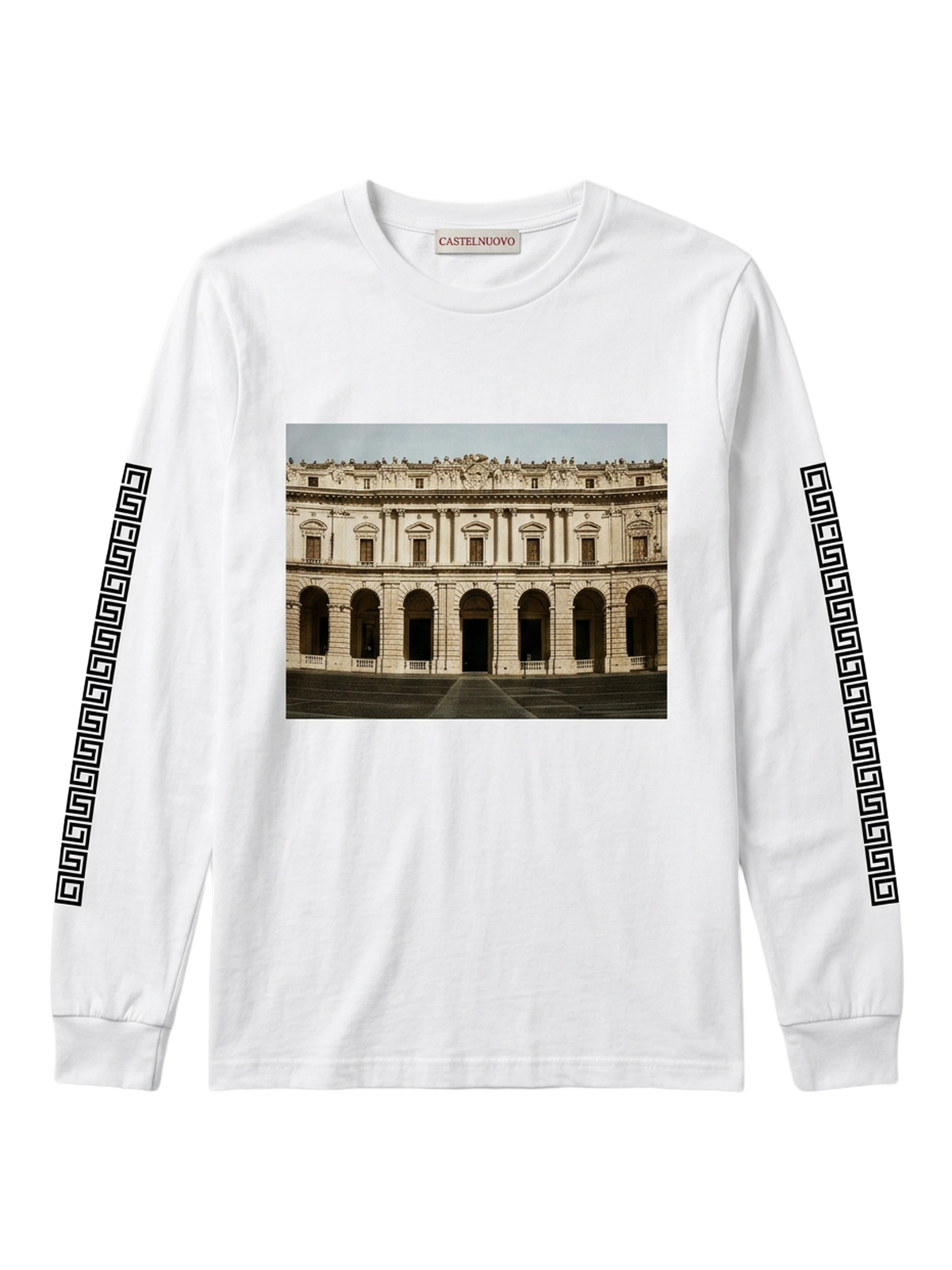 Colosseo Long Sleeve in white, men's cut, flat lay