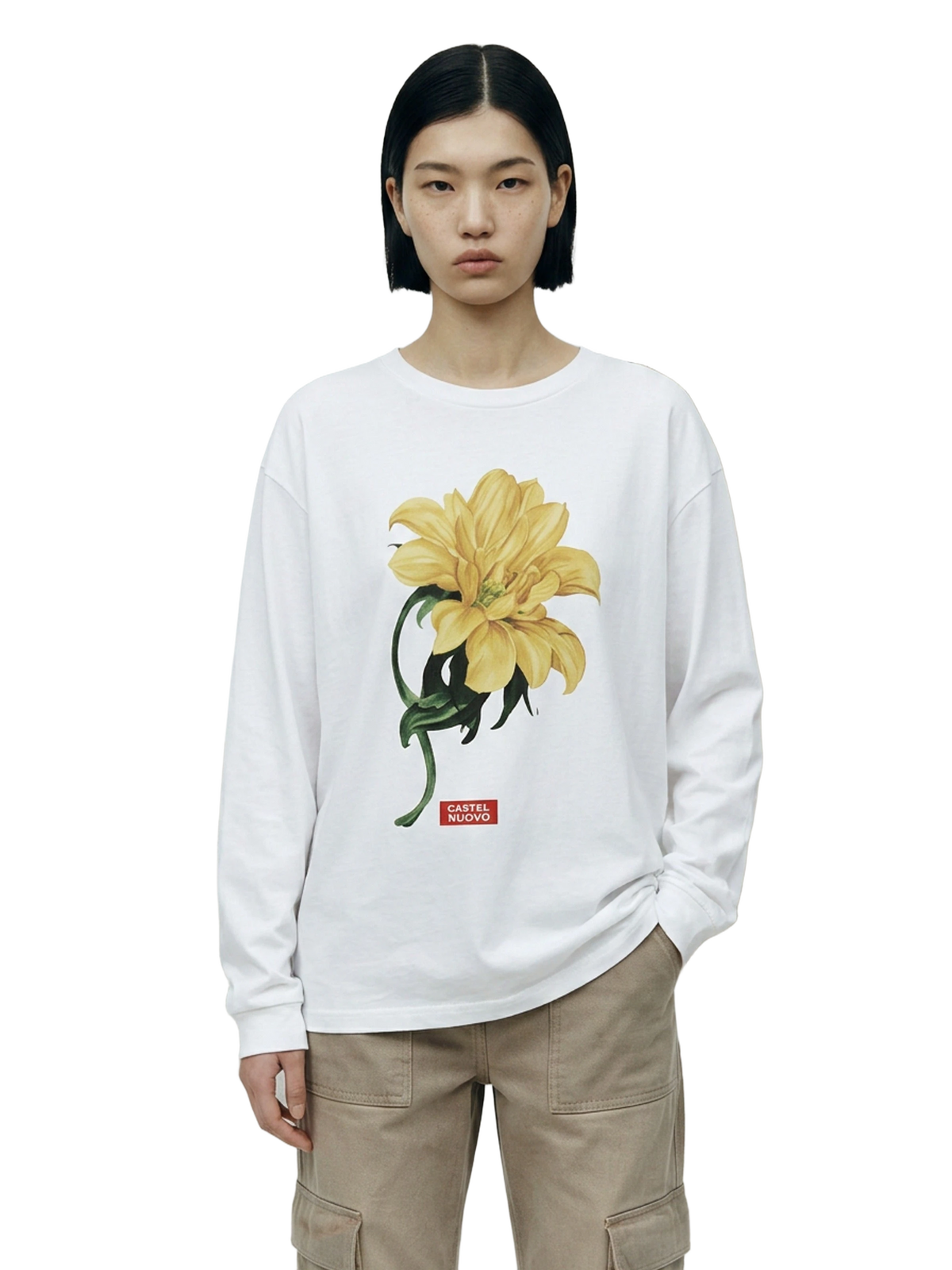 Dahlia X Pinnata Long Sleeve in white, women's cut