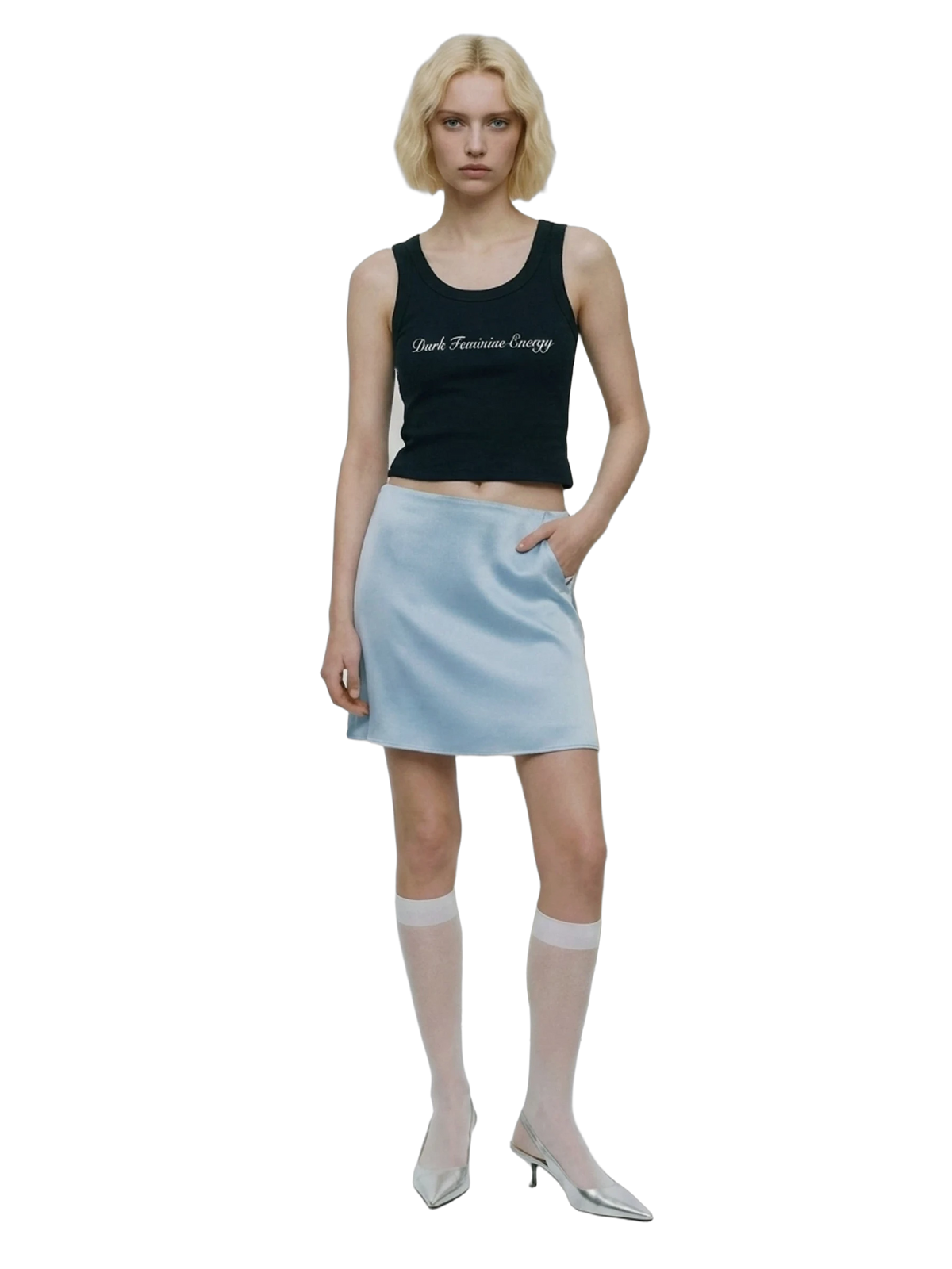Dark Feminine Energy Tank in black, women's cut