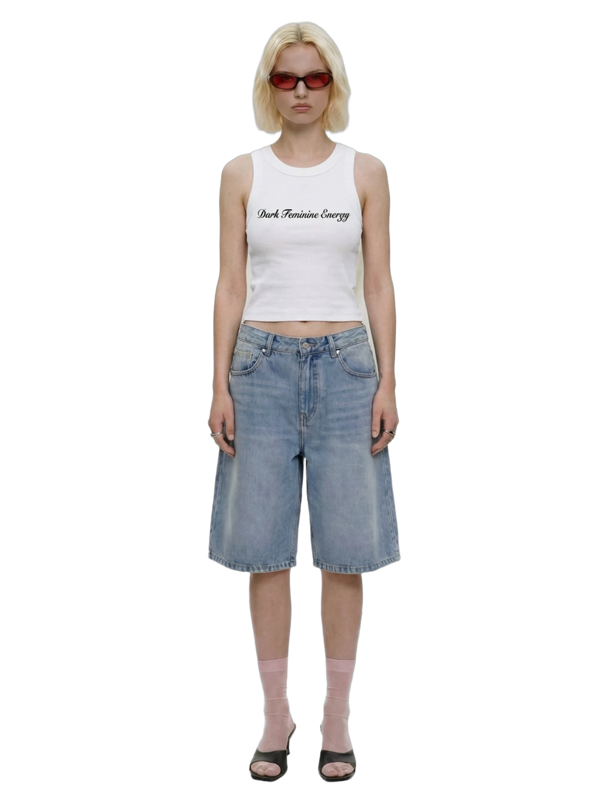 Dark Feminine Energy Tank in white, women's cut