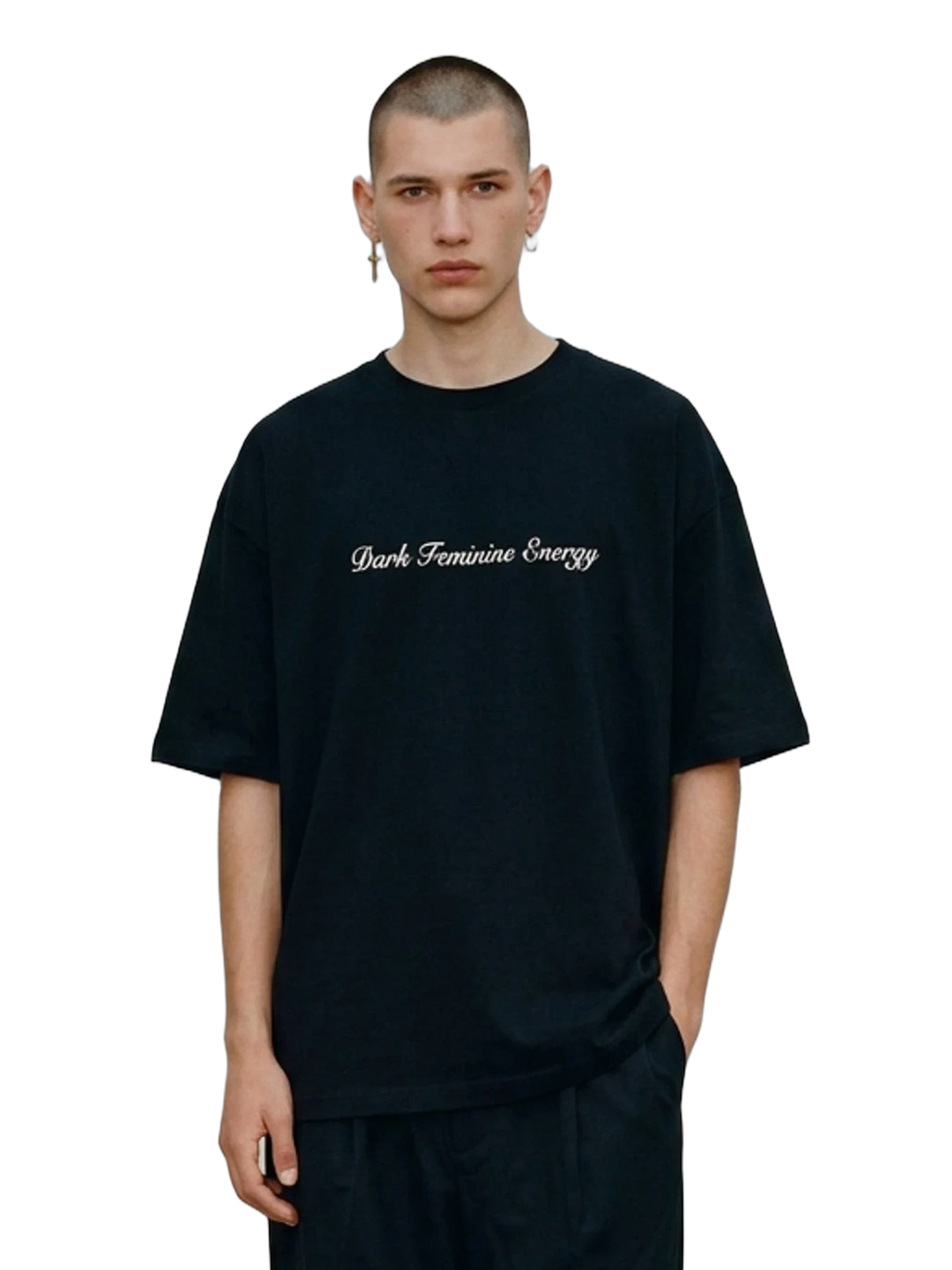 Dark Feminine Energy Tee in black, men's cut
