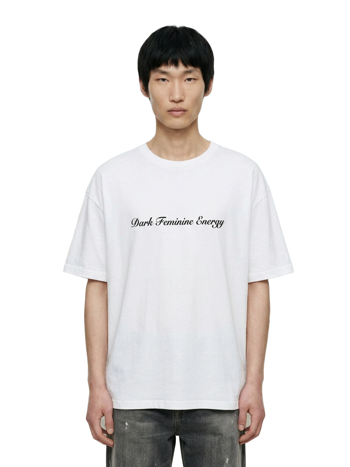 Dark Feminine Energy Tee in white, men's cut