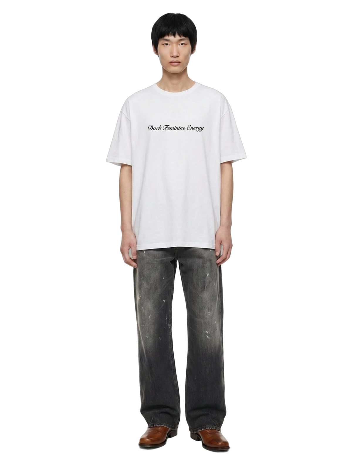 Dark Feminine Energy Tee in white, men's cut