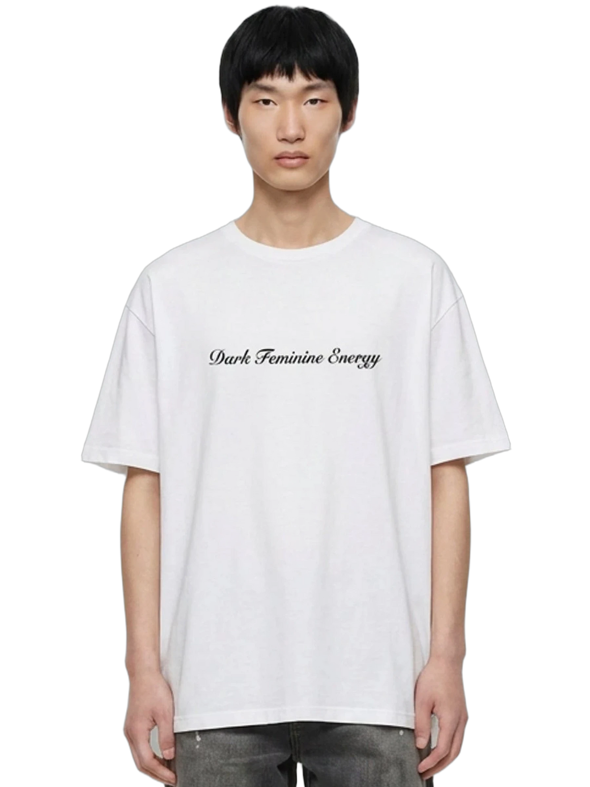 Dark Feminine Energy Tee in white, men's cut