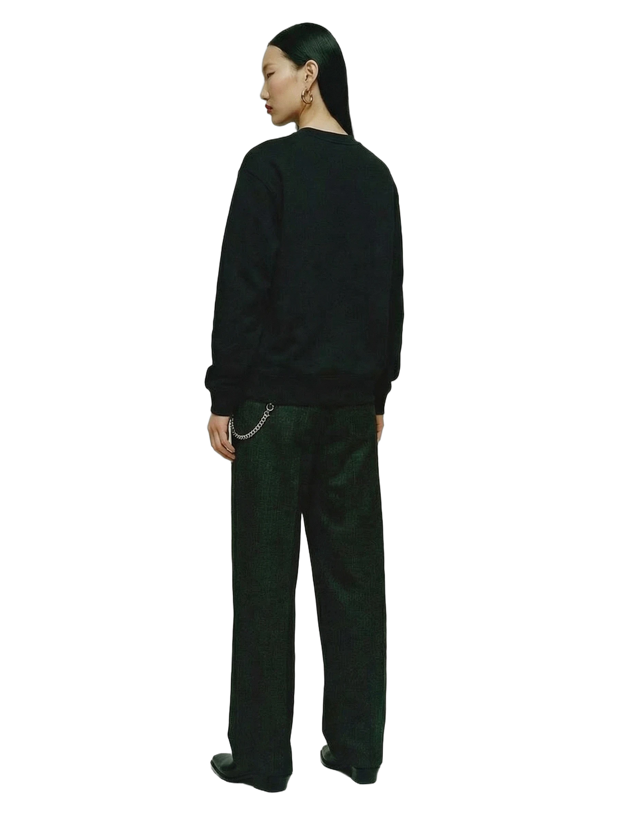 Diagonal Script Crewneck in black, women's cut