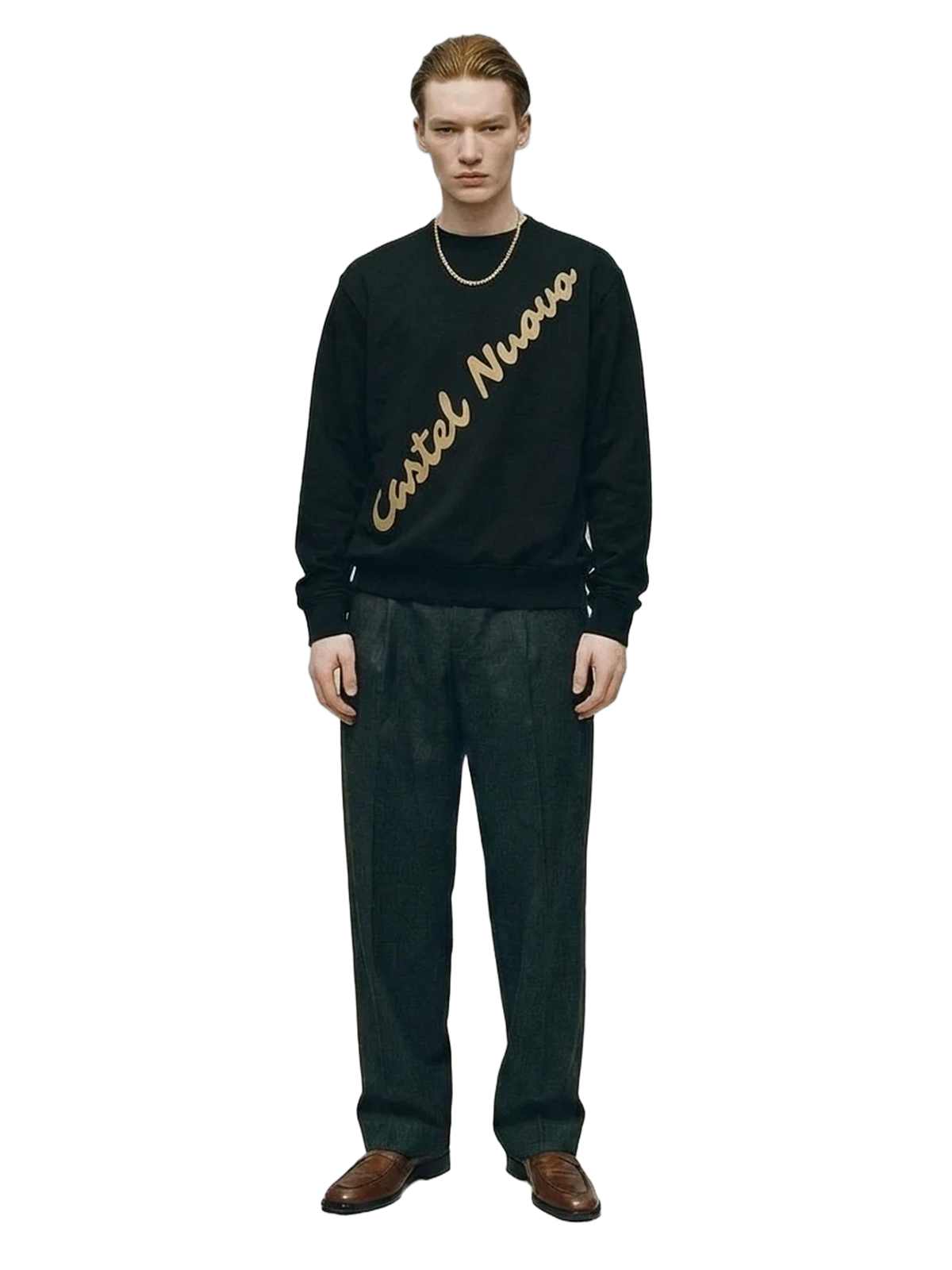 Diagonal Script Crewneck in black, men's cut