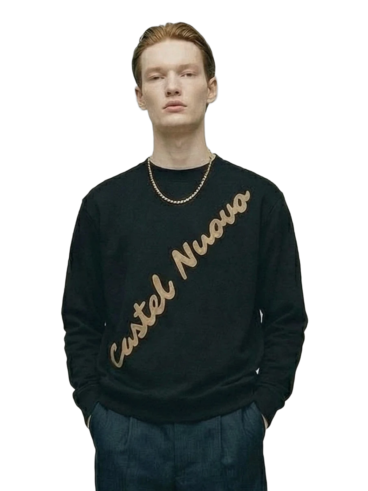 Diagonal Script Crewneck in black, men's cut