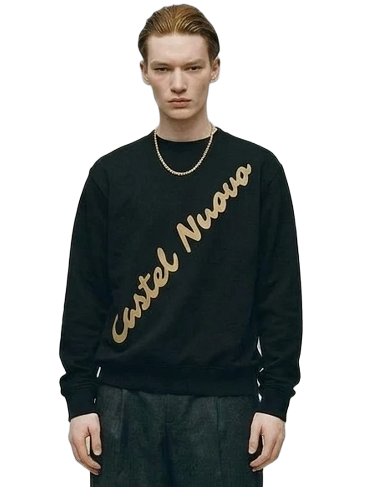 Diagonal Script Crewneck in black, men's cut