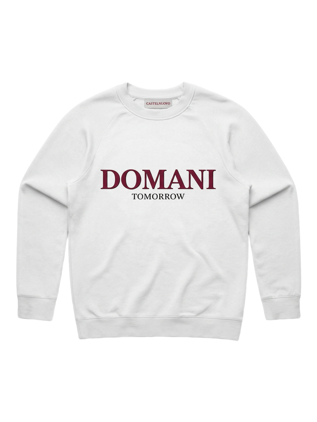 Domani Sweatshirt in white, men's cut, flat lay