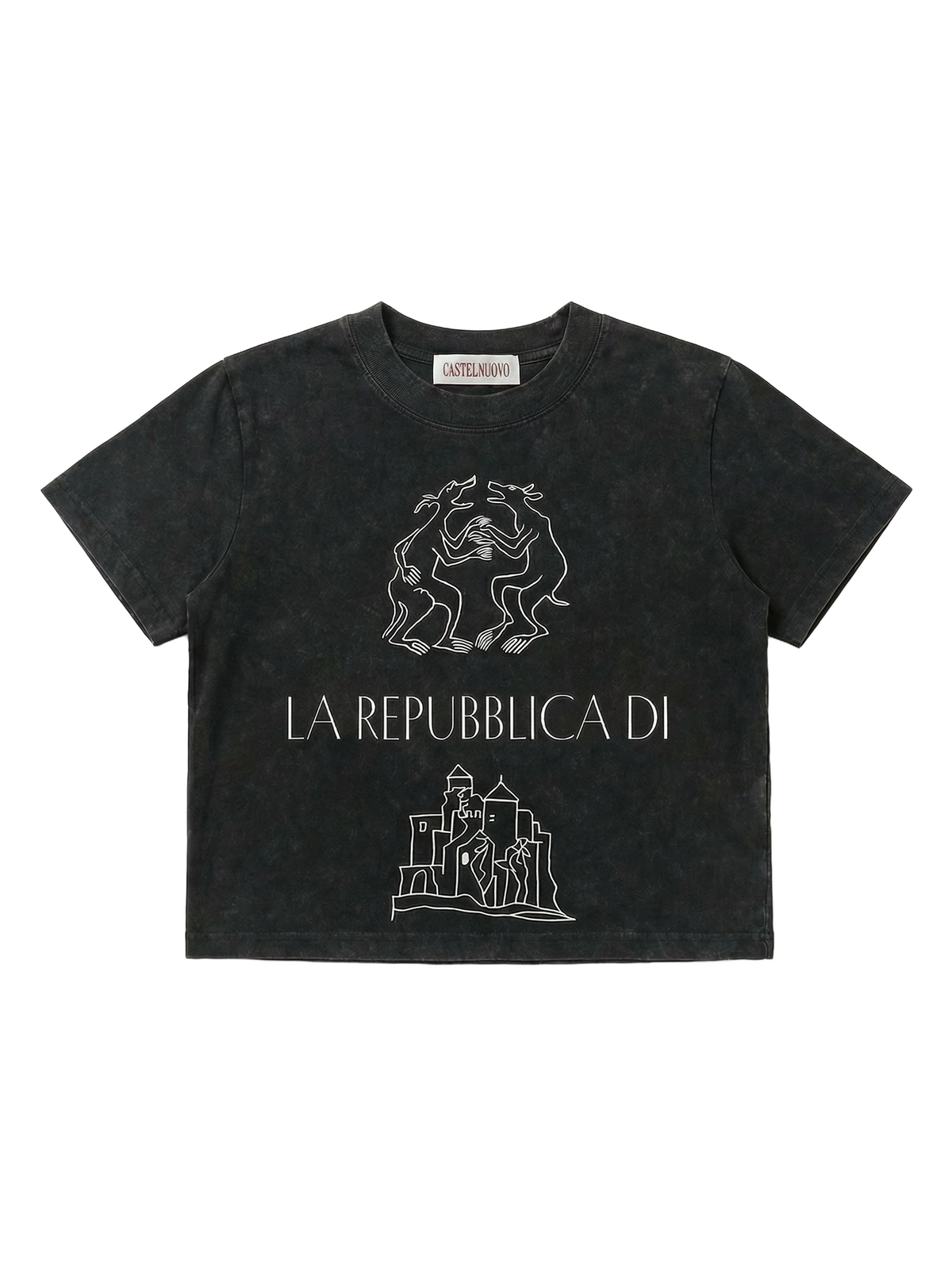 Emblem Crop Tee in black stone, women's cut