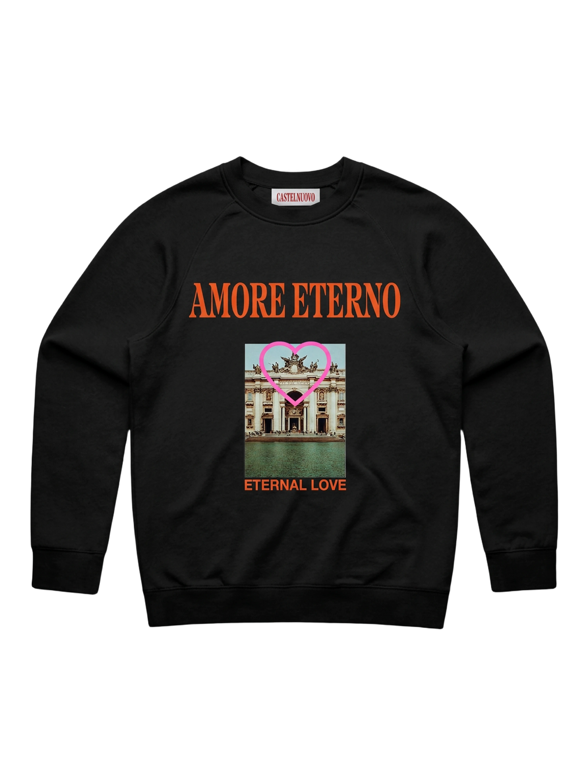 Eternity Club Crewneck in black, men's cut, flat lay