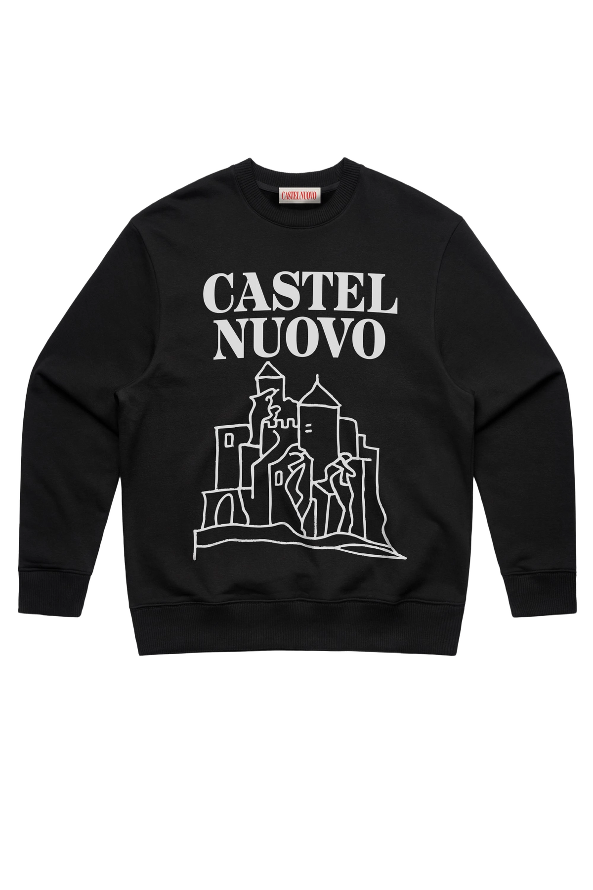 Fortezza Crewneck in black, women's cut, flat lay