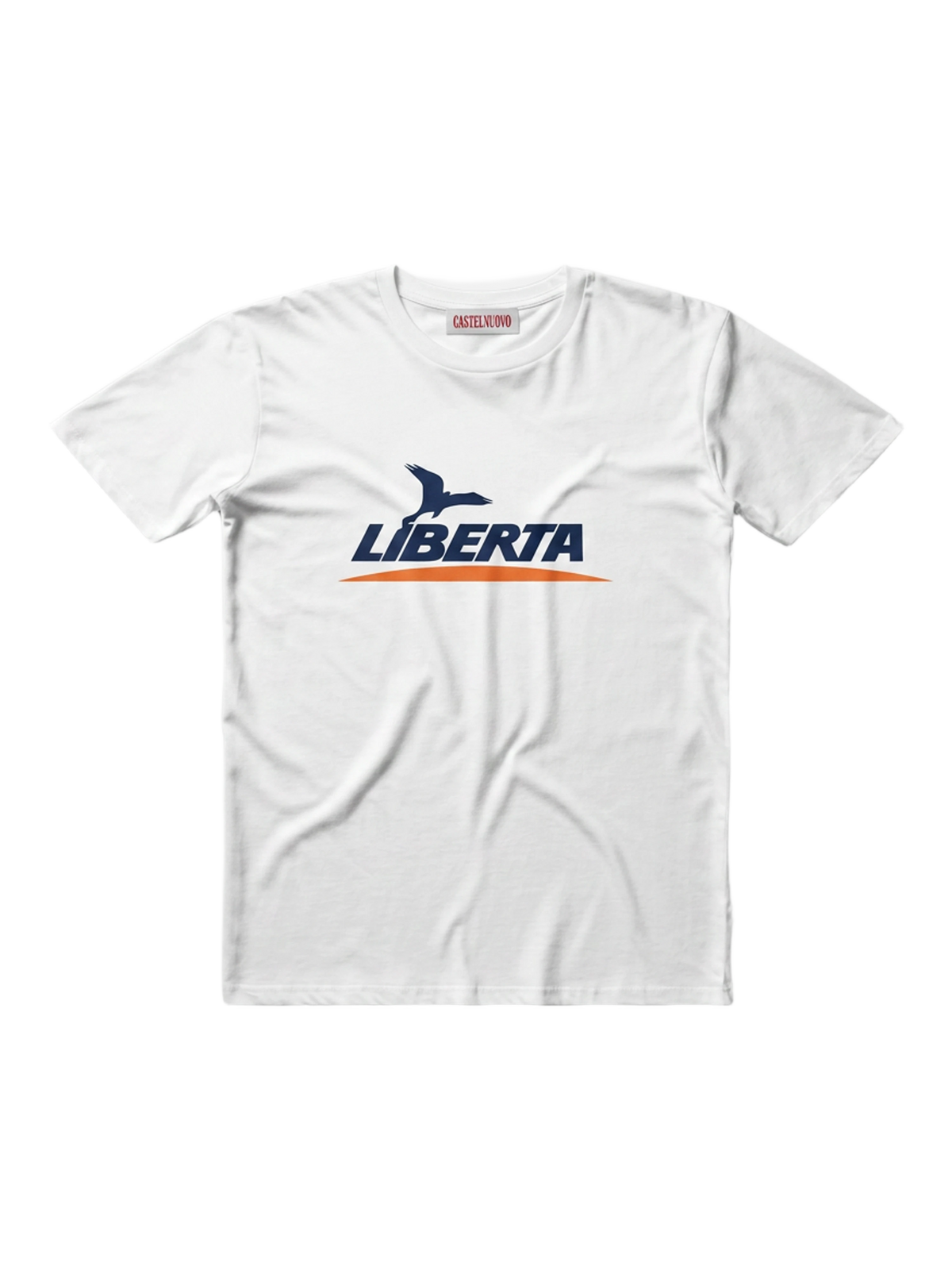 Freedom Tee in white, women's cut, flat lay