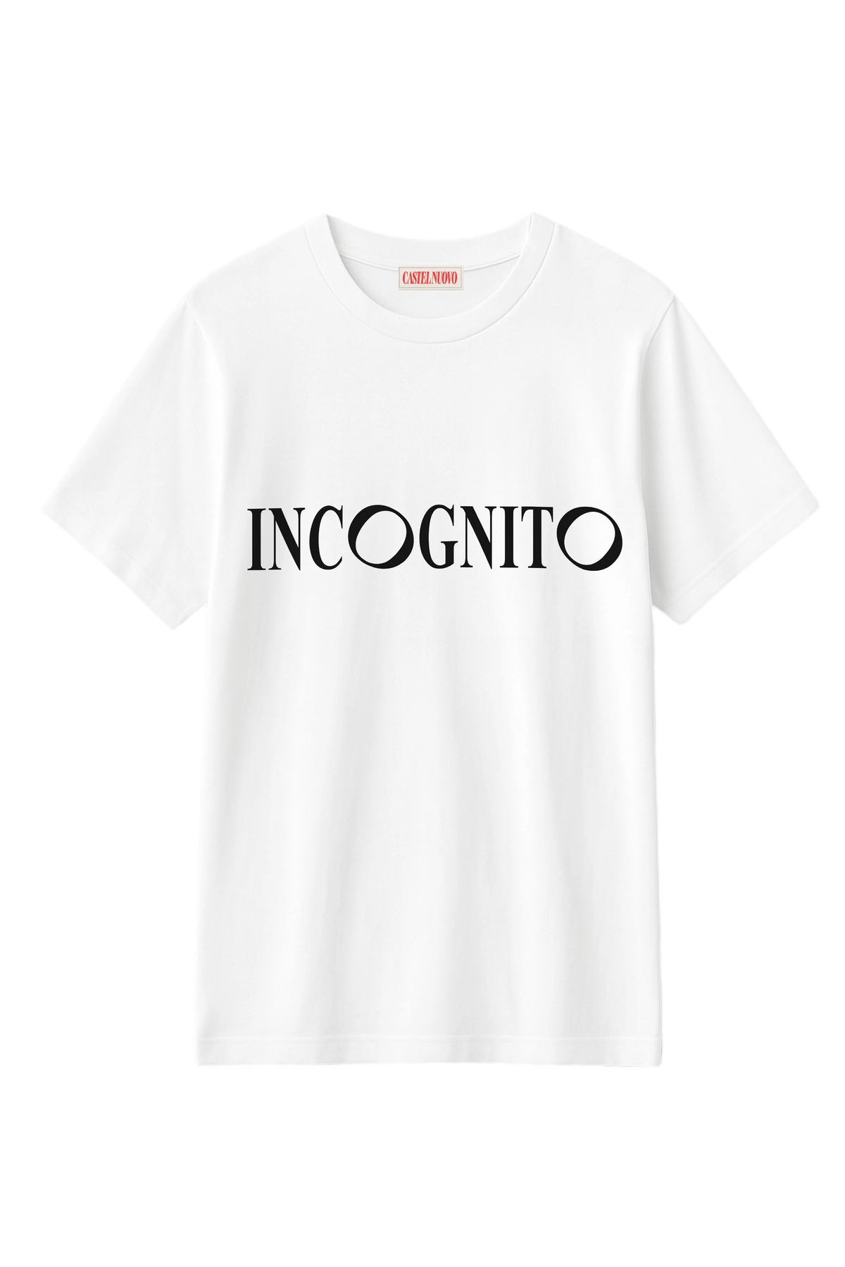 Incognito Tee in white, women's cut, flat lay