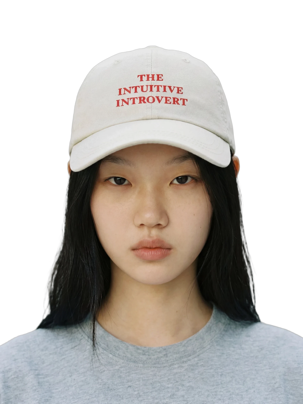 Intuitive Introvert Cap in stone, embroidery detail