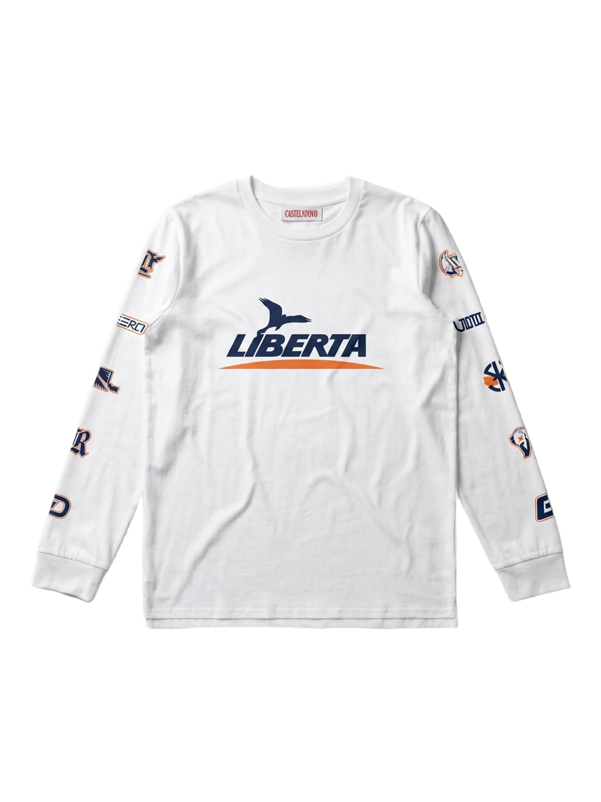 Liberta Long Sleeve in white, men's cut, flat lay