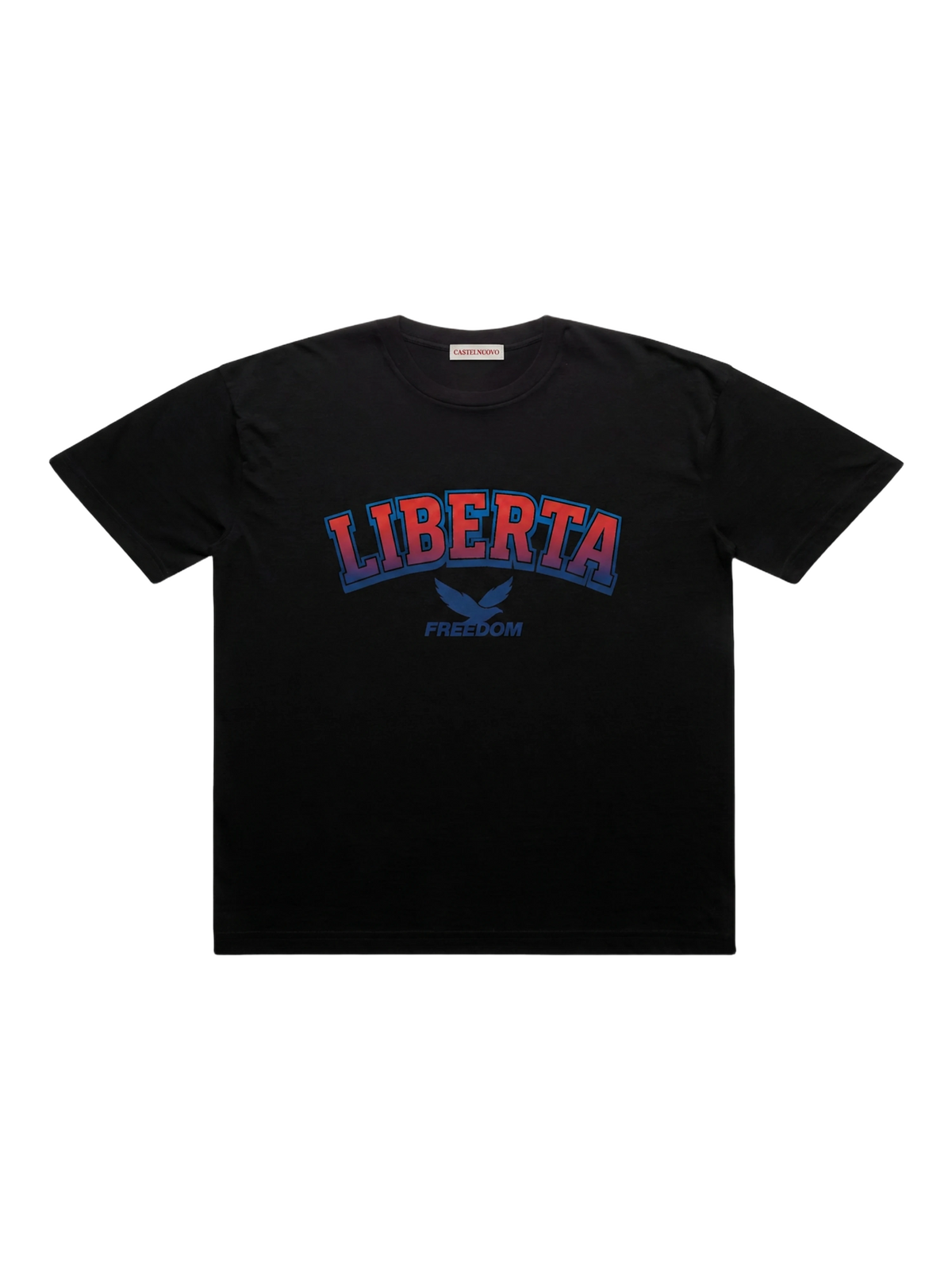 Liberta Black Tee, men's cut, flat lay