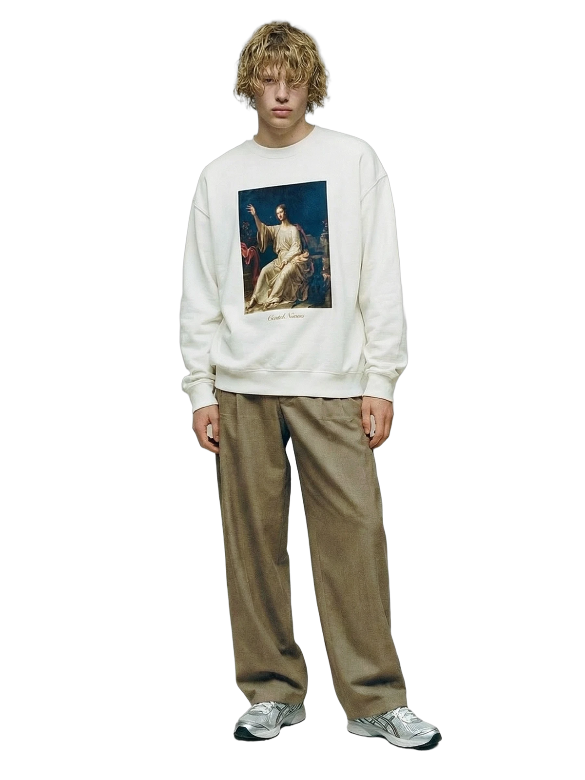 Manus Dei Crewneck in white, men's cut