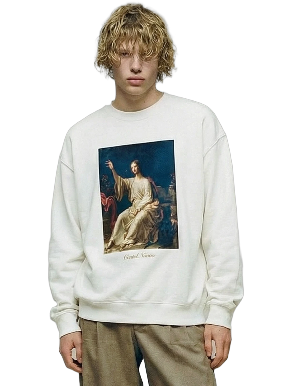 Manus Dei Crewneck in white, men's cut