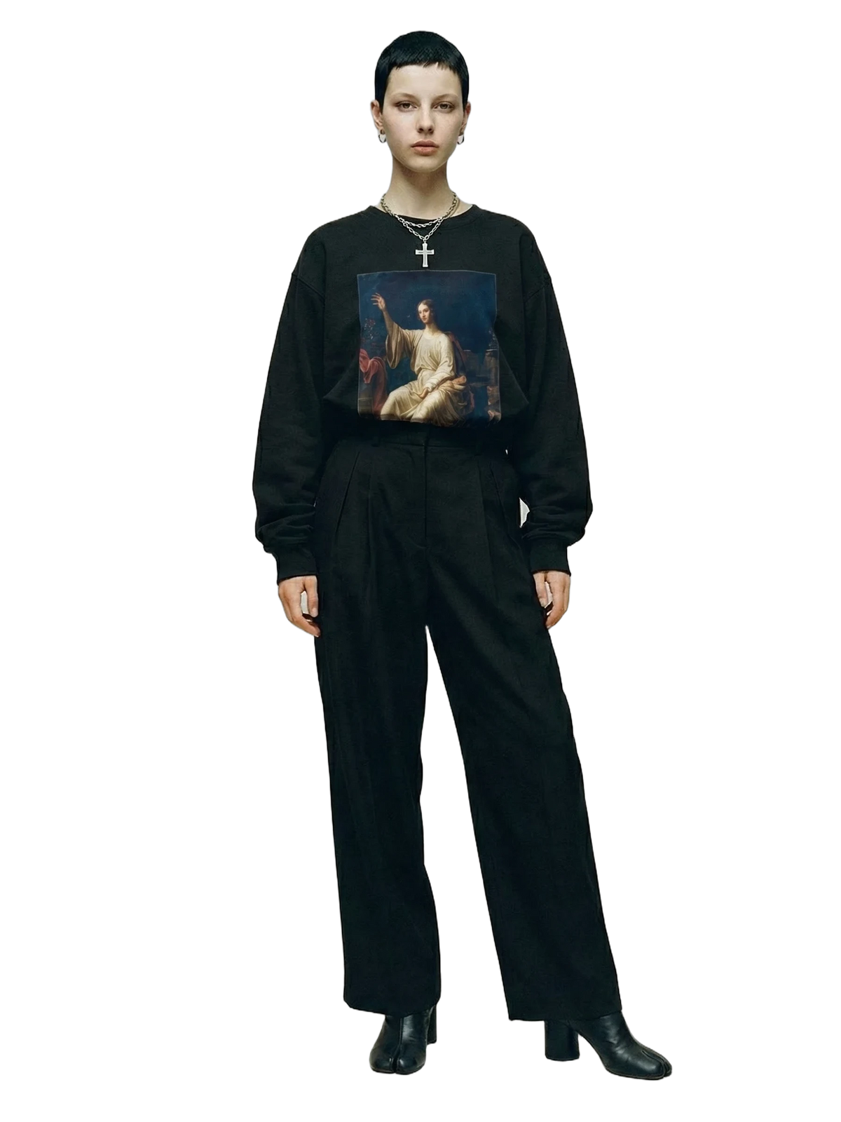 Manus Dei Crewneck in black, women's cut